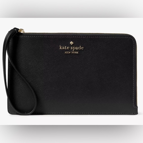 kate spade Handbags - Kate Spade Staci Medium L-Zip Wristlet Black Leather Wallet NWT $139